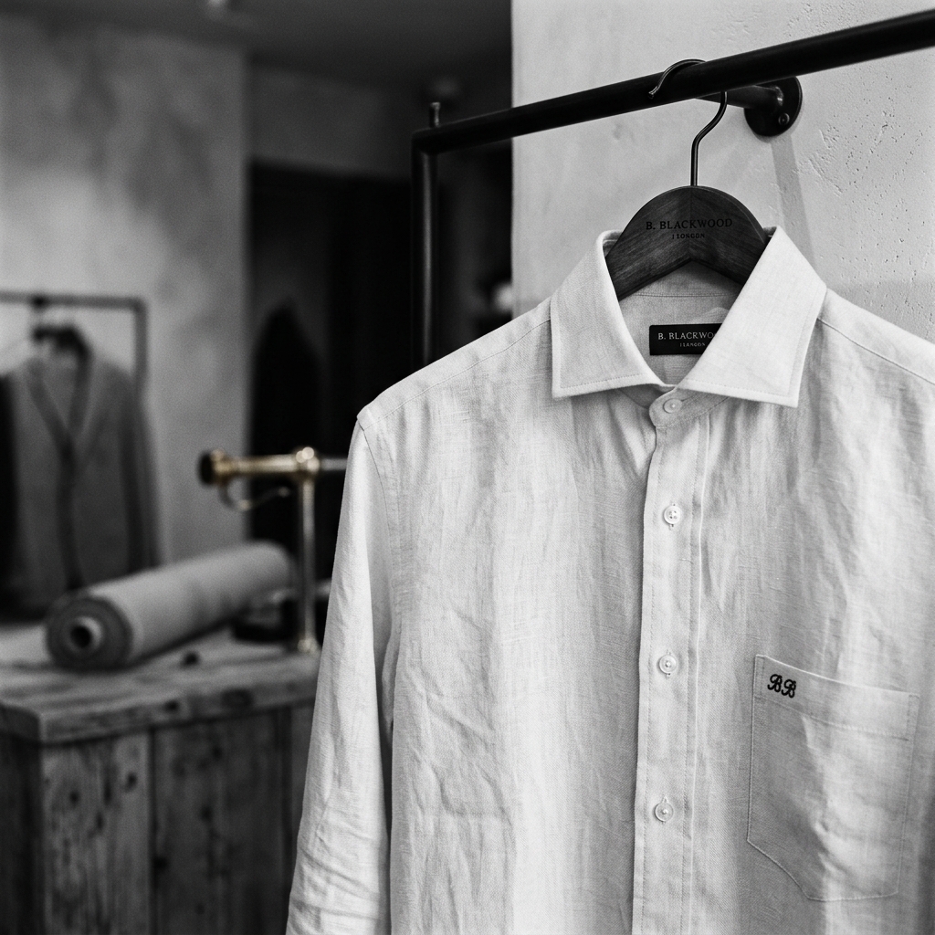 Tailoring and premium linen shirt close-up